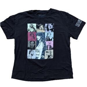 Taylor Swift Shirt Women L Black Eras Tour Concert Graphic Album Collage Tee